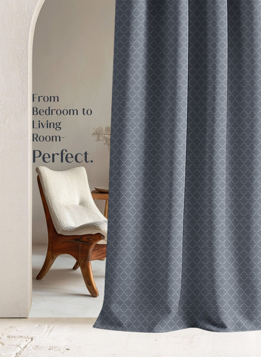 Teramo Jacquard Blackout Curtains | Crest Jacquard Weave & Total Light Block | Abstract Gray | Set of 2 | Fully Customizable