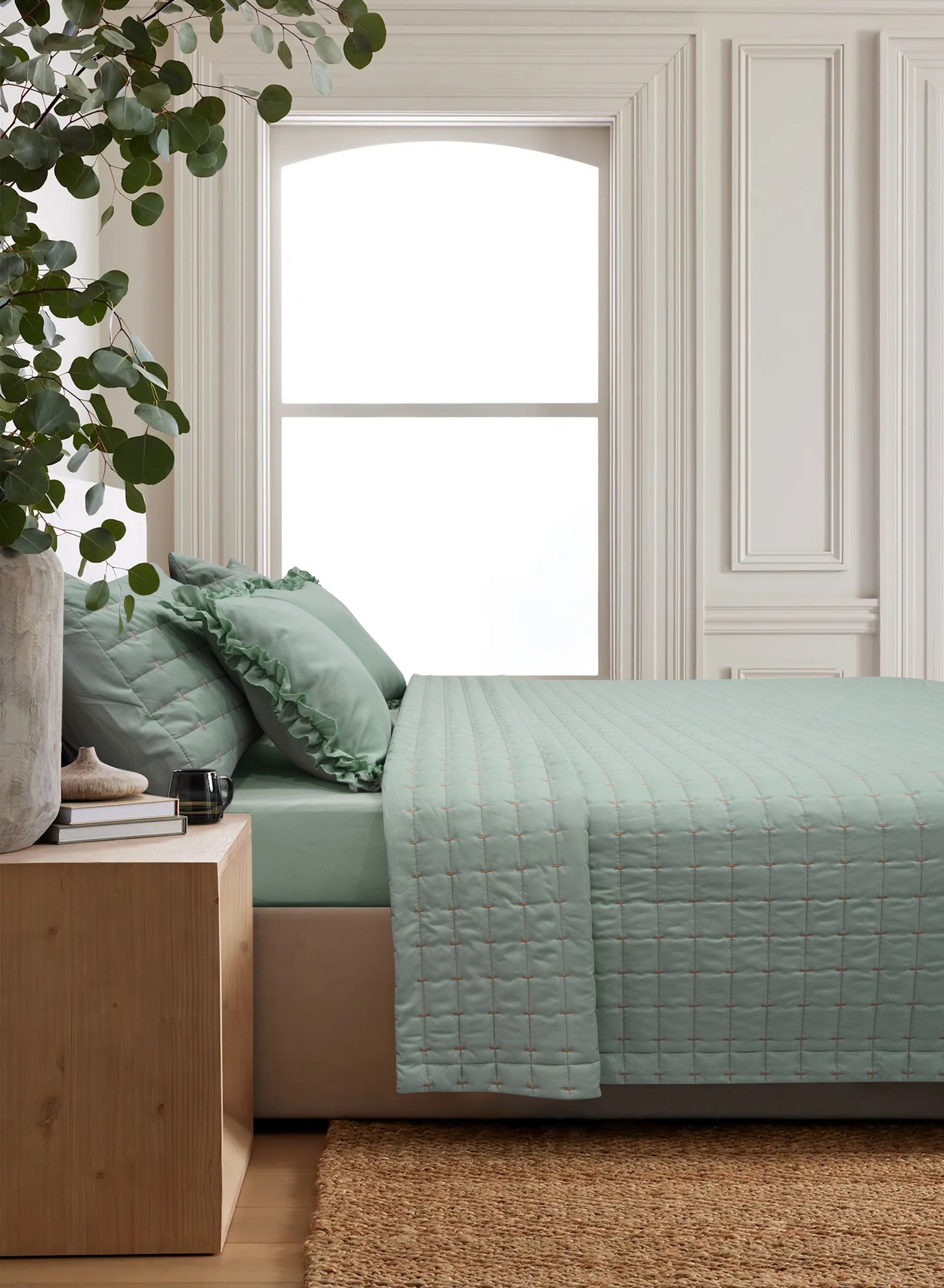 Home Crayons CloudTouch™ Comforter Set | All-Season | 33% Oversized | Includes 2 Pillow Covers & 2 Cushion Covers | Matcha Milk