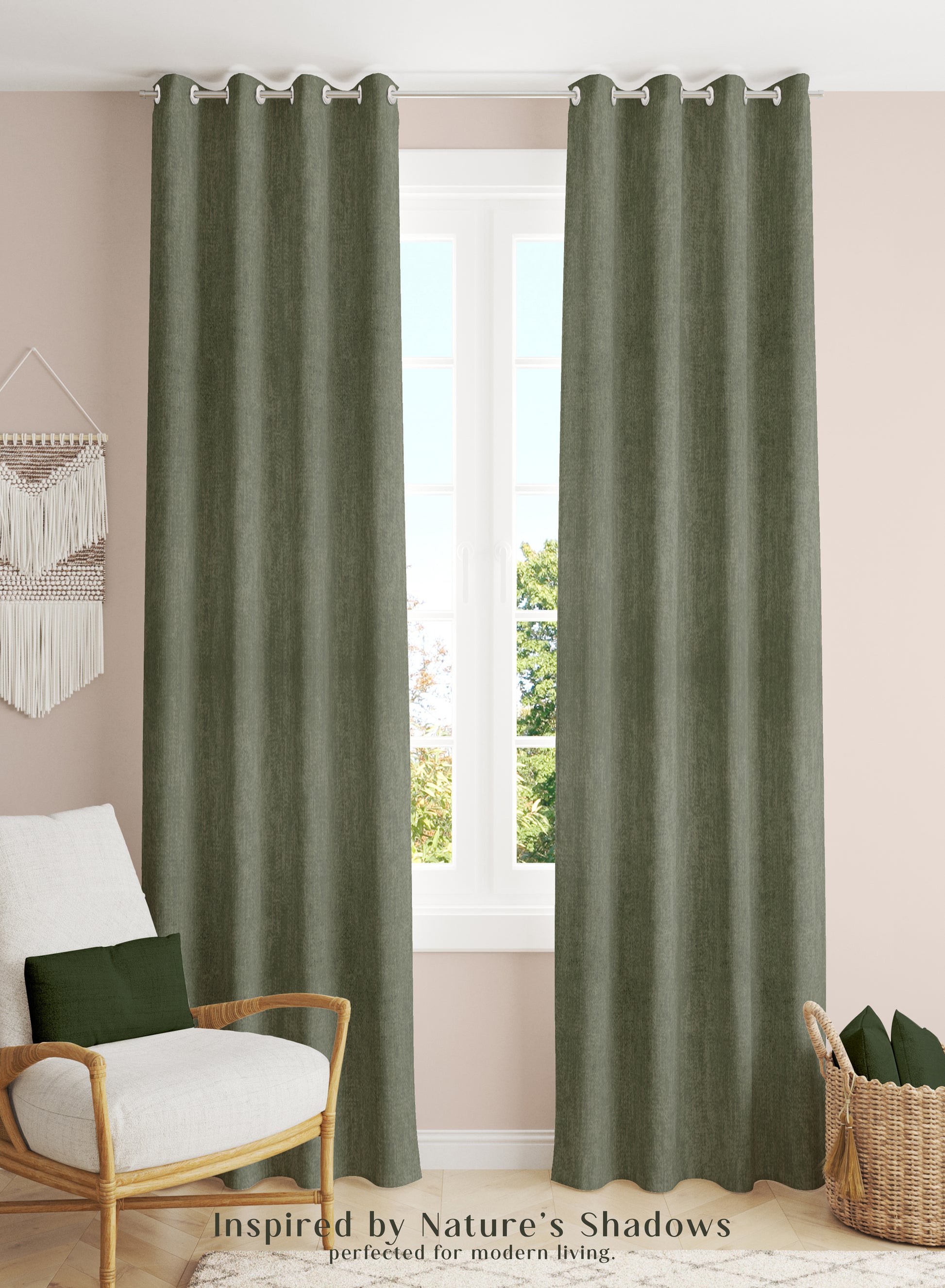 Arezzo Plain Blackout Curtains | Soft Heavy Fabric & Total Light Block | Olive Green | Set of 2 | Fully Customizable