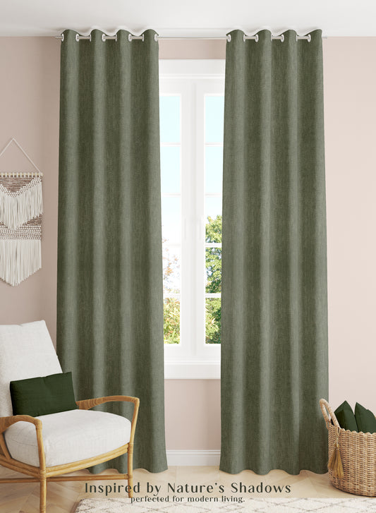 Arezzo Plain Blackout Curtains | Soft Heavy Fabric & Total Light Block | Olive Green | Set of 2 | Fully Customizable