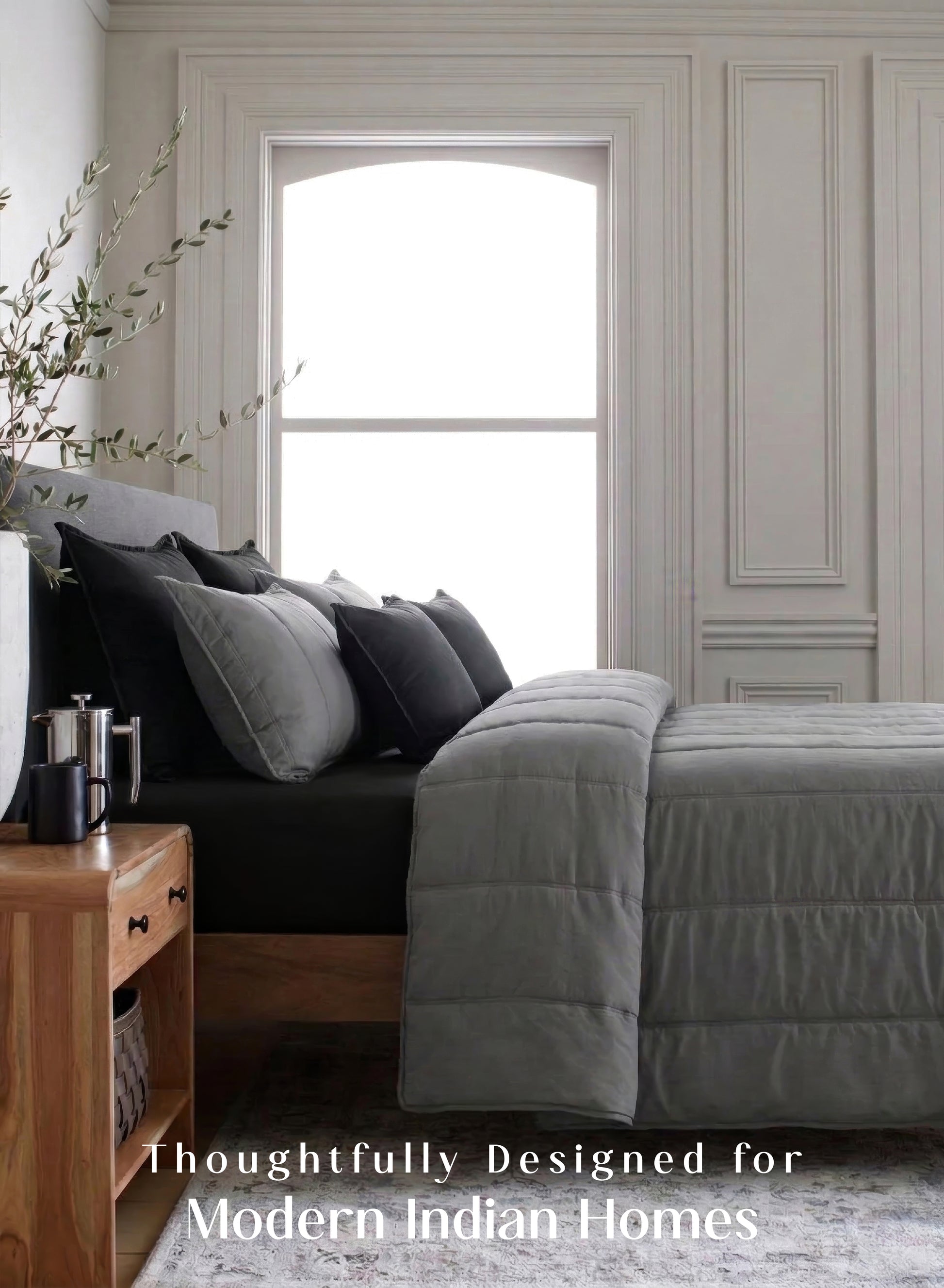 Home Crayons Cocoon 8-Piece AC Bedding Set | Coordinated Comforter, Fitted Sheet & Covers in One Set | Moonstone Gray