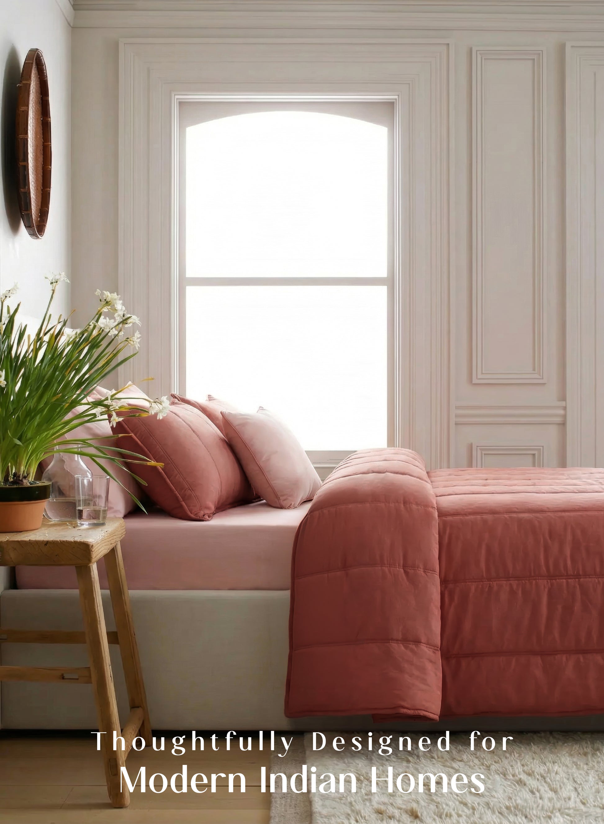 Home Crayons Cocoon AC Comforter Set | 5-Piece Designer Bed Set for Modern Homes | Terracotta