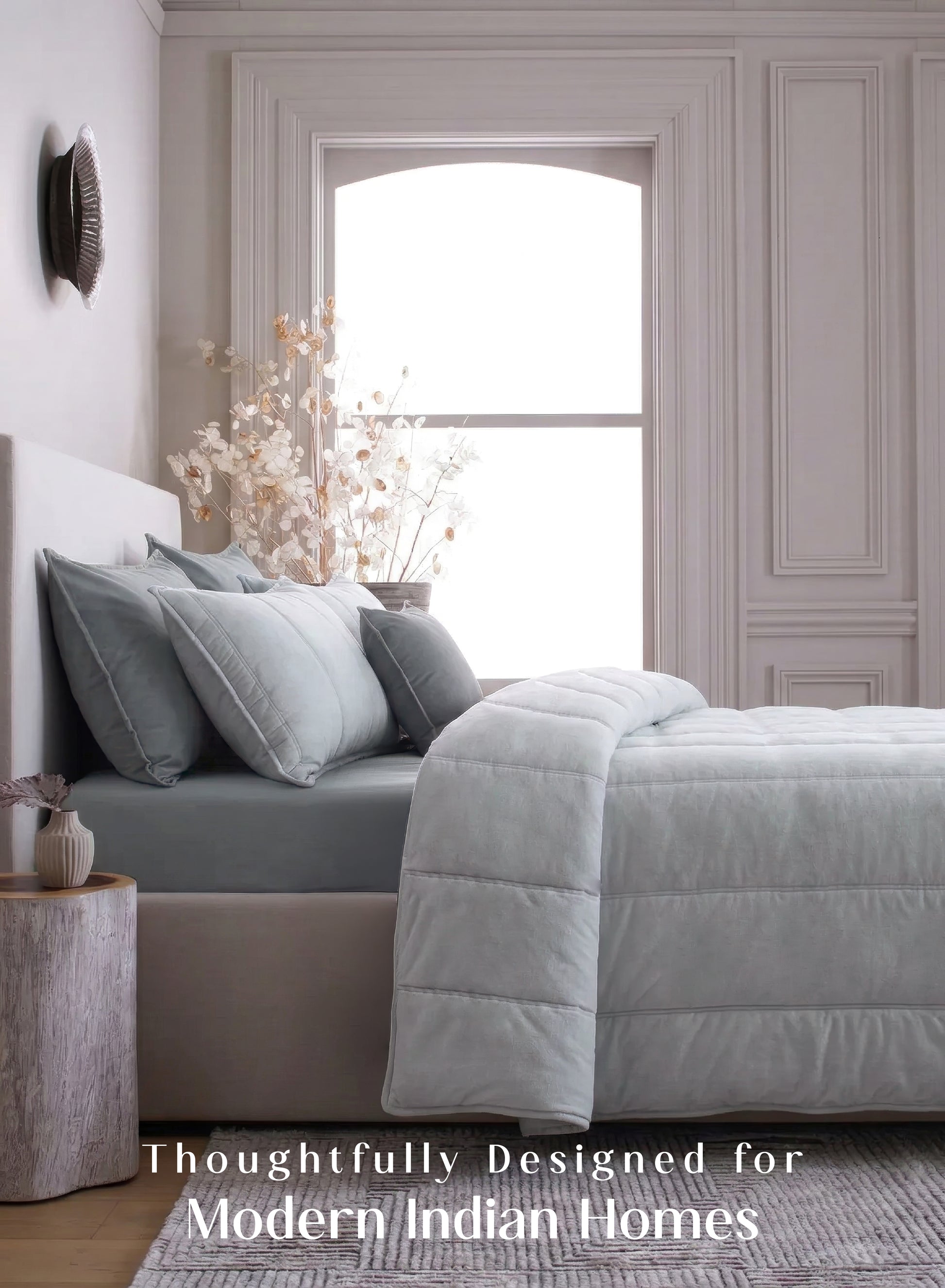 Home Crayons Cocoon 8-Piece AC Bedding Set | Coordinated Comforter, Fitted Sheet & Covers in One Set | Pearl Gray