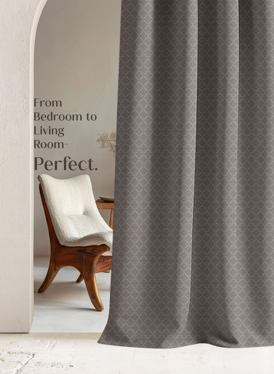 Teramo Jacquard Blackout Curtains | Crest Jacquard Weave & Total Light Block | Peat Brown | Set of 2 | Fully Customizable