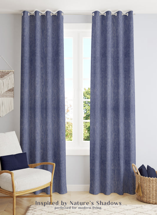 Arezzo Plain Blackout Curtains | Soft Heavy Fabric & Total Light Block | Comet Blue | Set of 2 | Fully Customizable