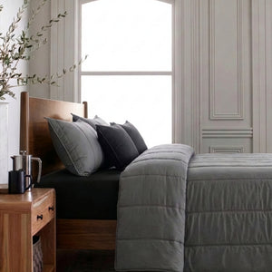 Home Crayons Cocoon AC Comforter Set | 5-Piece Designer Bed Set for Modern Homes | Moonstone Gray