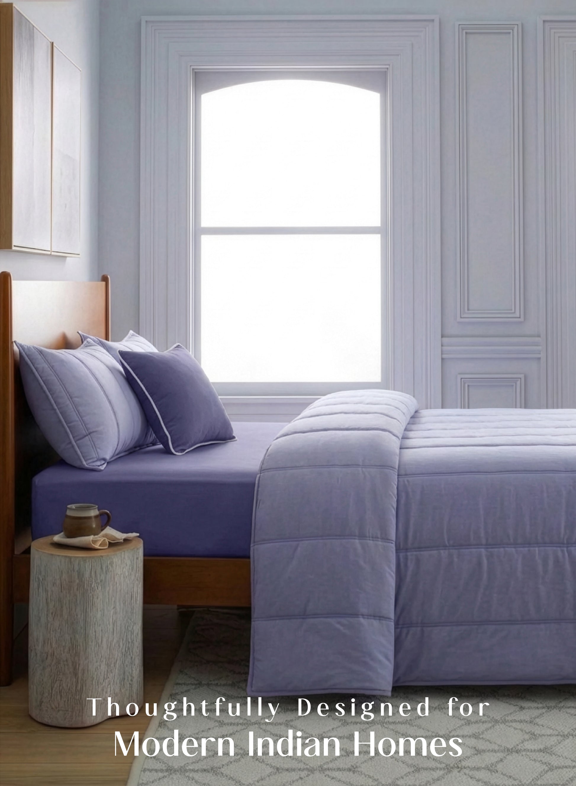 Home Crayons Cocoon AC Comforter Set | 5-Piece Designer Bed Set for Modern Homes | Lavender Haze