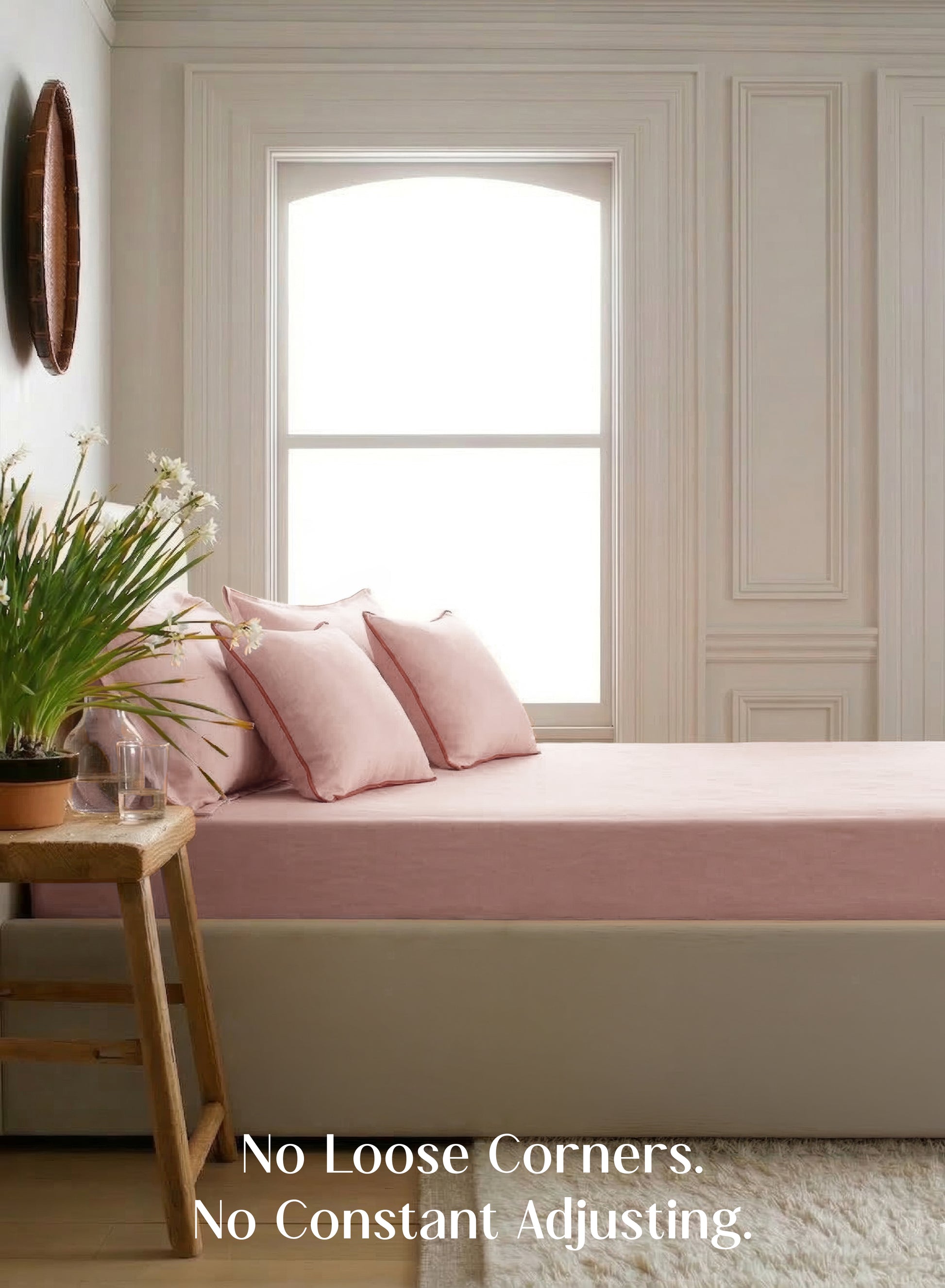 Home Crayons LuxeFit™ Fitted Bedsheet Set | Perfect Fit for Queen & King Mattresses | Pearl Blush