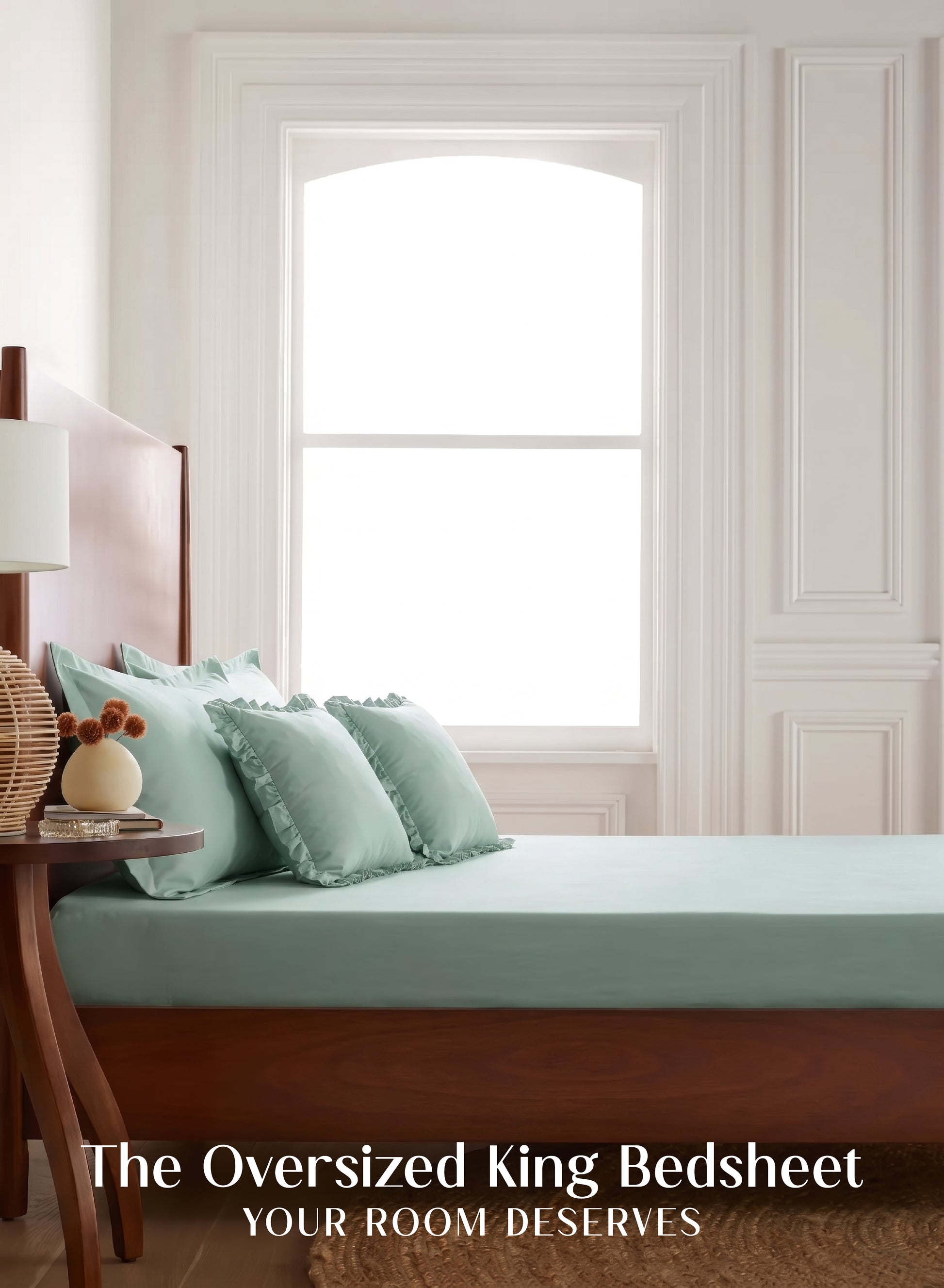 Home Crayons LuxeSoft™ Double Bedsheet Set | Oversized King | Includes 2 Pillow Covers & 2 Cushion Covers | Matcha Milk