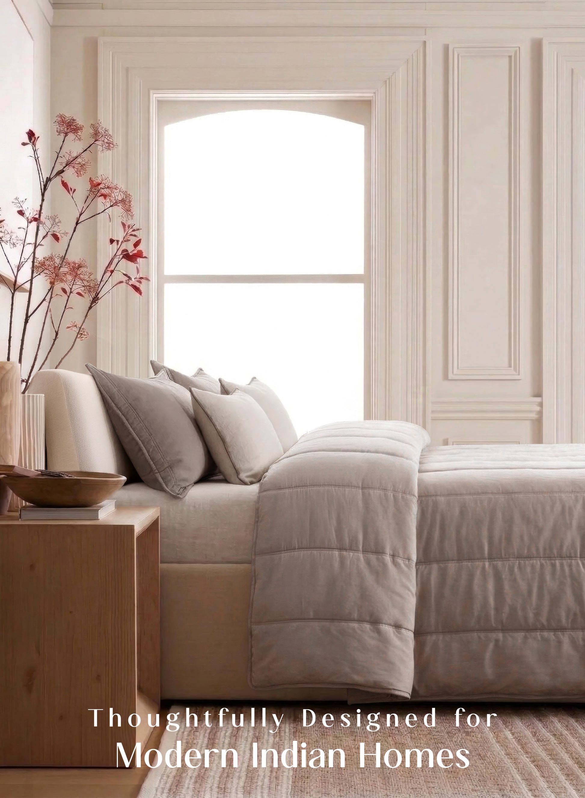 Home Crayons Cocoon AC Comforter Set | 5-Piece Designer Bed Set for Modern Homes | Earthy Beige