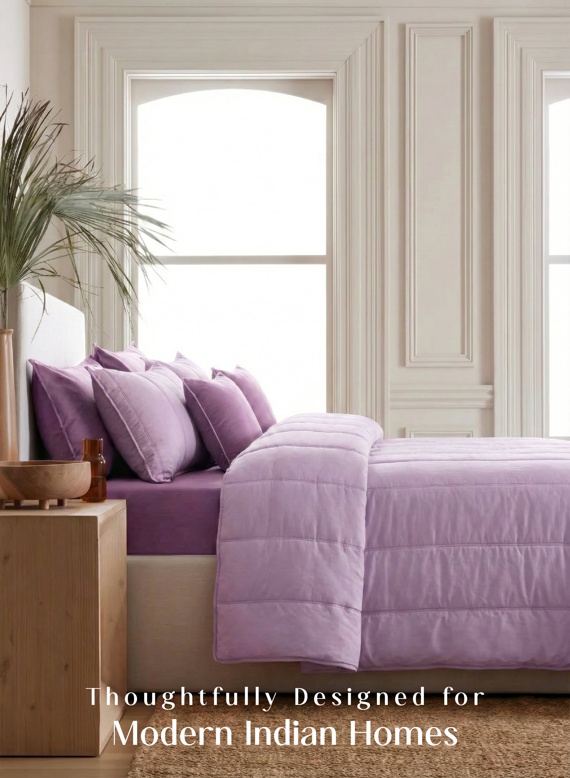 Home Crayons Cocoon 8-Piece AC Bedding Set | Coordinated Comforter, Fitted Sheet & Covers in One Set | Lilac Daisy