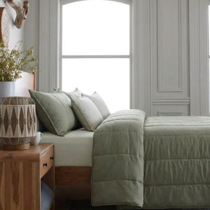 Home Crayons Cocoon AC Comforter Set | 5-Piece Designer Bed Set for Modern Homes | Olive Mist