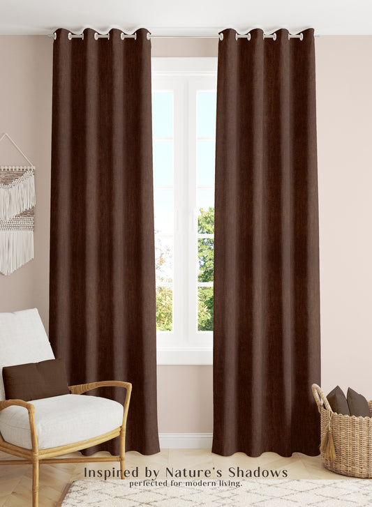 Arezzo Plain Blackout Curtains | Soft Heavy Fabric & Total Light Block | Woody Brown | Set of 2 | Fully Customizable