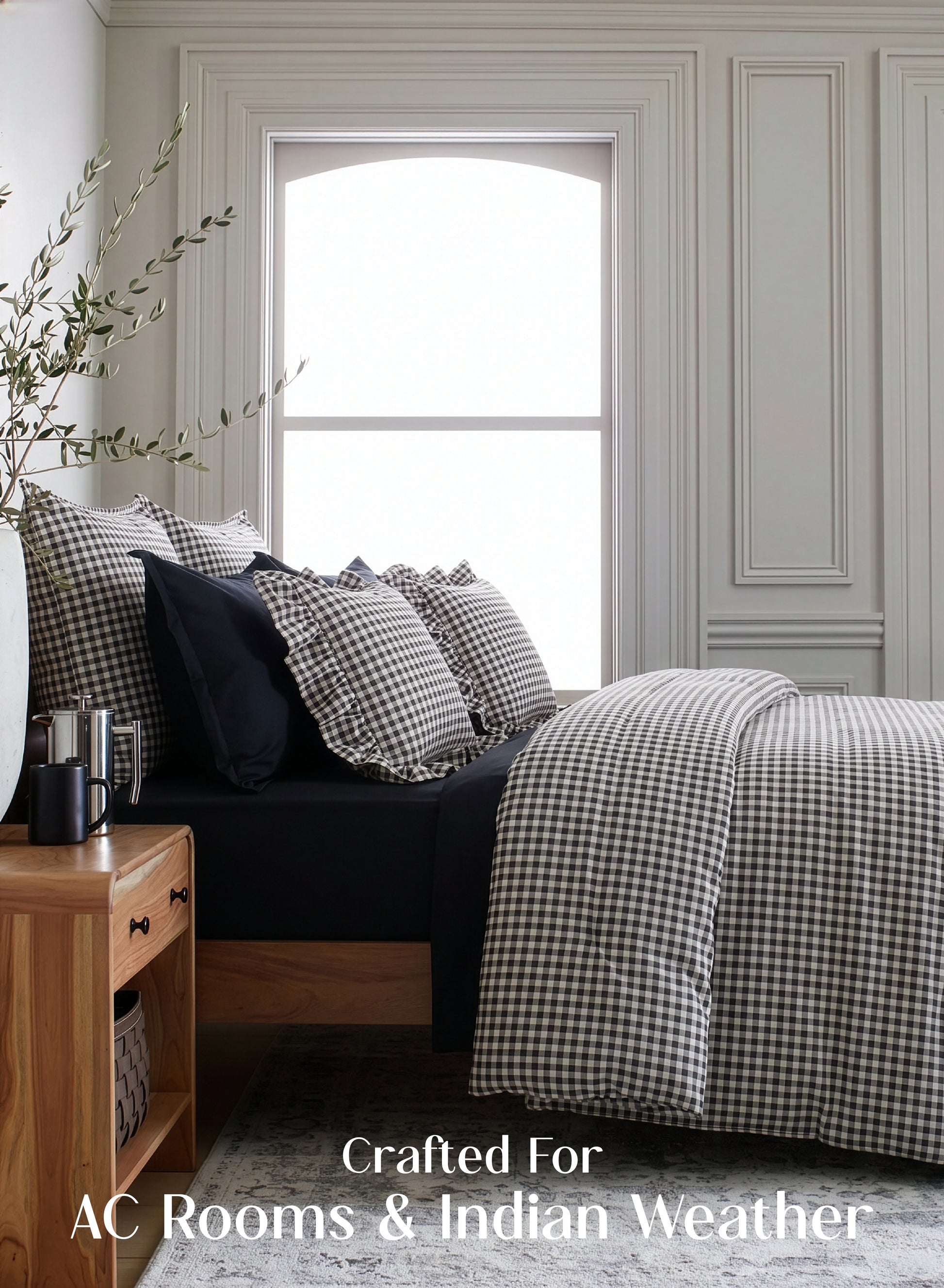 Crayonic™ 8-Piece AC Bedding Set | Signature Designer Bedding for AC Rooms | Midnight Gingham