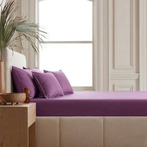 Home Crayons LuxeFit™ Fitted Bedsheet Set | Perfect Fit for Queen & King Mattresses | Matte Plum