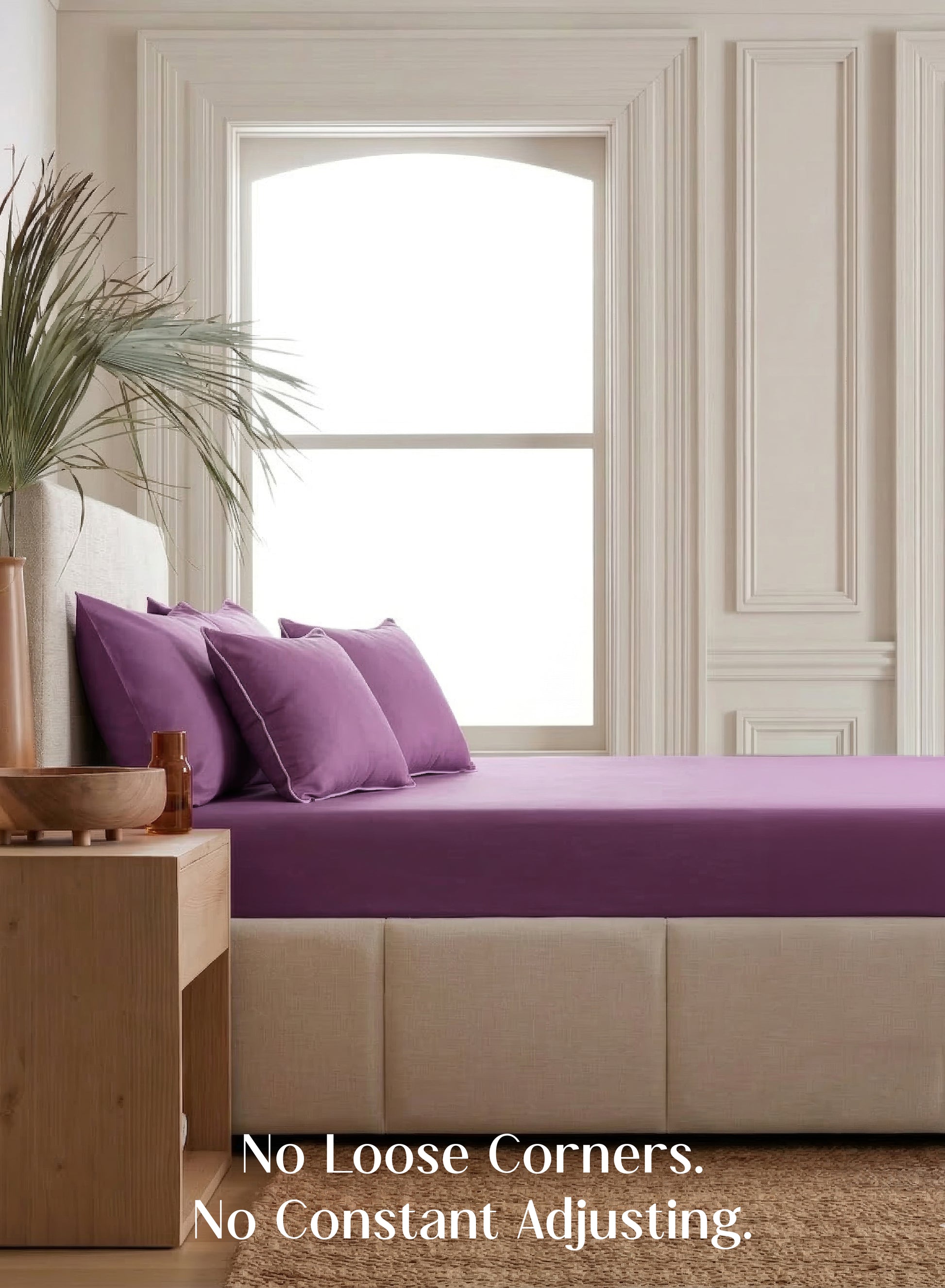 Home Crayons LuxeFit™ Fitted Bedsheet Set | Perfect Fit for Queen & King Mattresses | Matte Plum