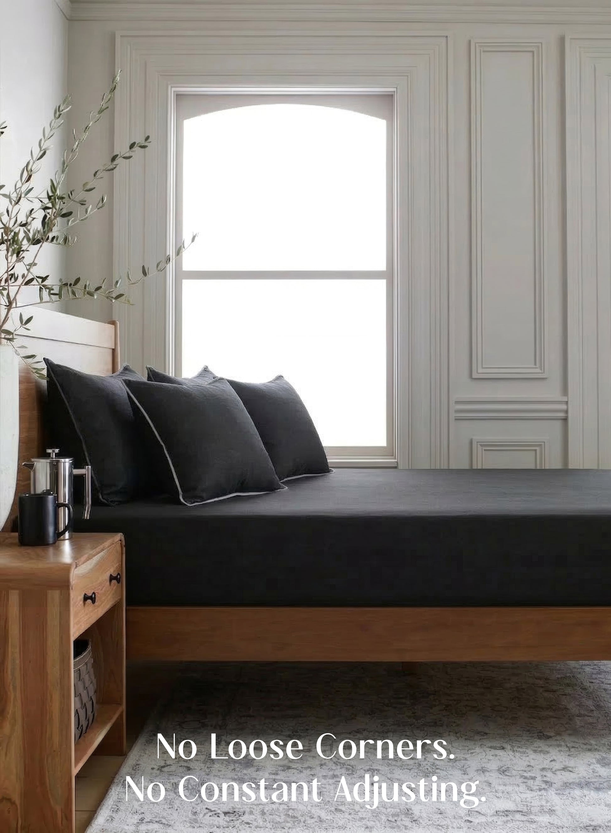 Home Crayons LuxeFit™ Fitted Bedsheet Set | Perfect Fit for Queen & King Mattresses | Ebony Black