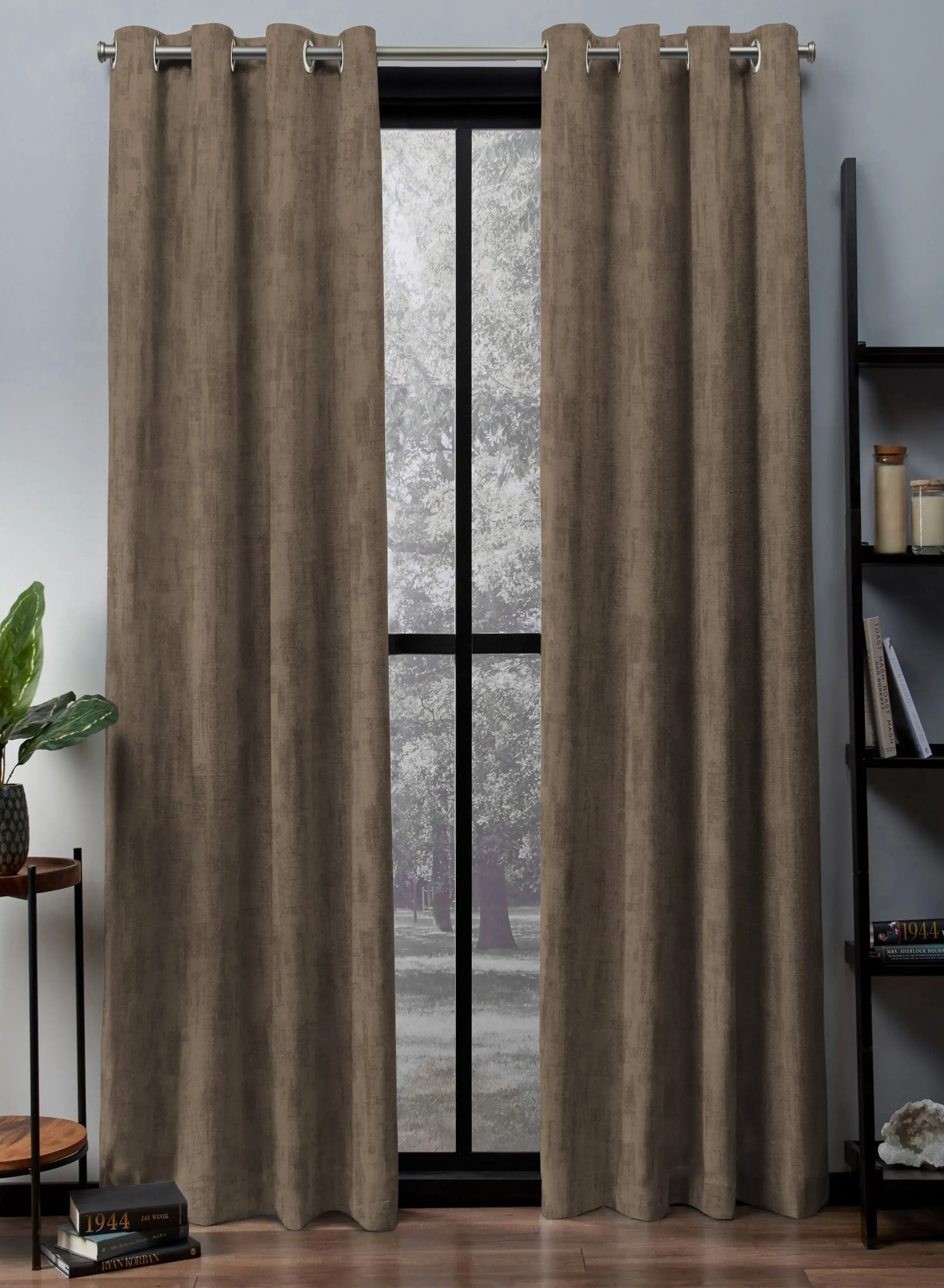 Bling Rustic Vibe Blackout Curtains | 100% Cotton | Cocoa Brown | Set of 2