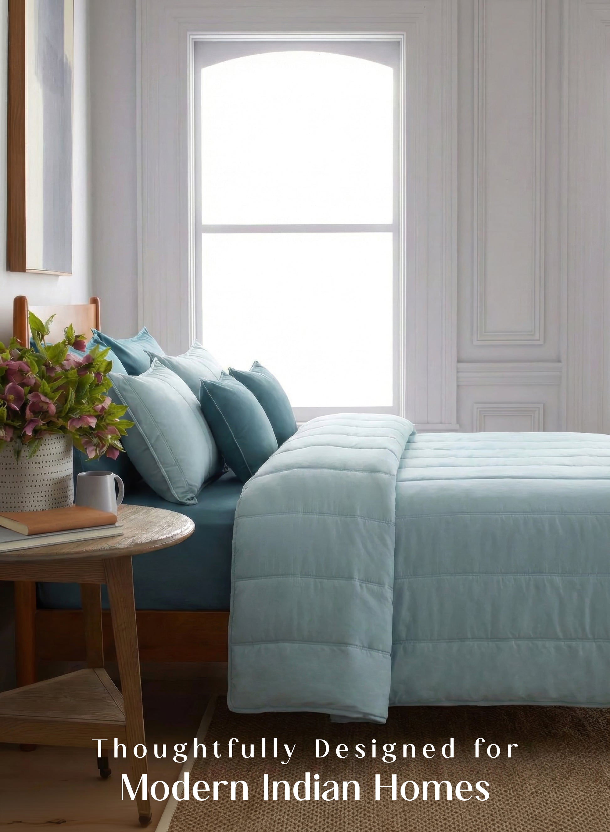 Home Crayons Cocoon 8-Piece AC Bedding Set | Coordinated Comforter, Fitted Sheet & Covers in One Set | Blue Meadow