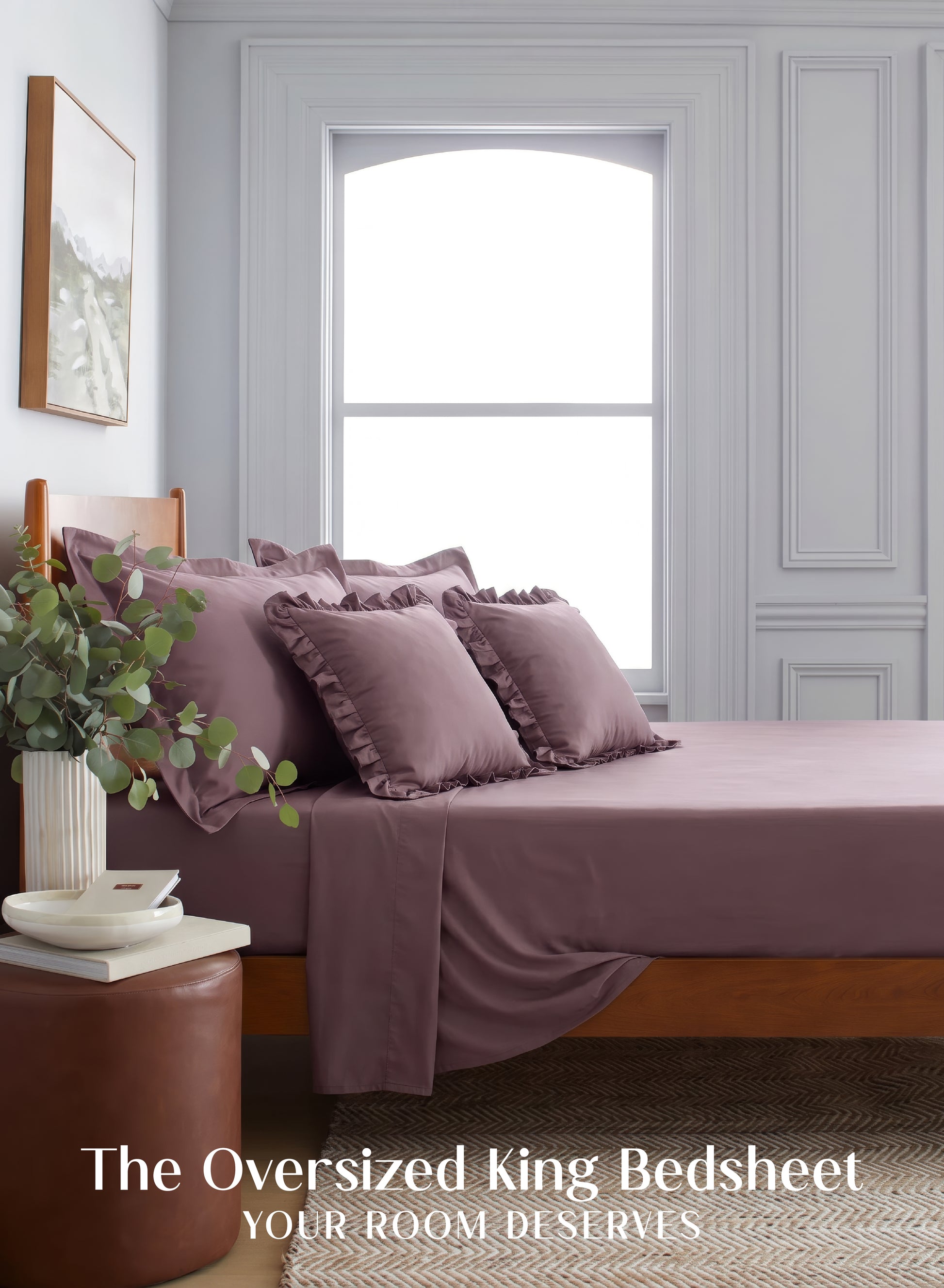 Home Crayons LuxeSoft™ Double Bedsheet Set | Oversized King | Includes 2 Pillow Covers & 2 Cushion Covers | Mulberry