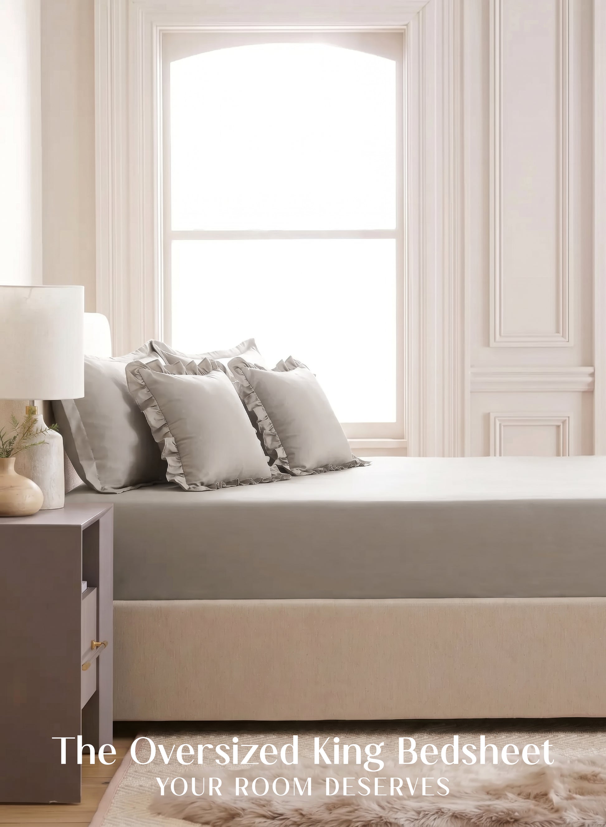 Home Crayons LuxeSoft™ Double Bedsheet Set | Oversized King | Includes 2 Pillow Covers & 2 Cushion Covers | Latte Crème