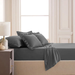 Home Crayons LuxeSoft™ Double Bedsheet Set | Oversized King | Includes 2 Pillow Covers & 2 Cushion Covers | Pebble Gray