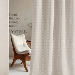 Teramo Jacquard Room Darkening Curtains | Crest Jacquard Weave | Sahara Beige | Set of 2 | Fully Customizable