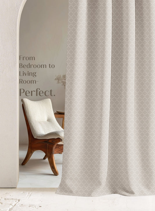 Teramo Jacquard Room Darkening Curtains | Crest Jacquard Weave | Sahara Beige | Set of 2 | Fully Customizable
