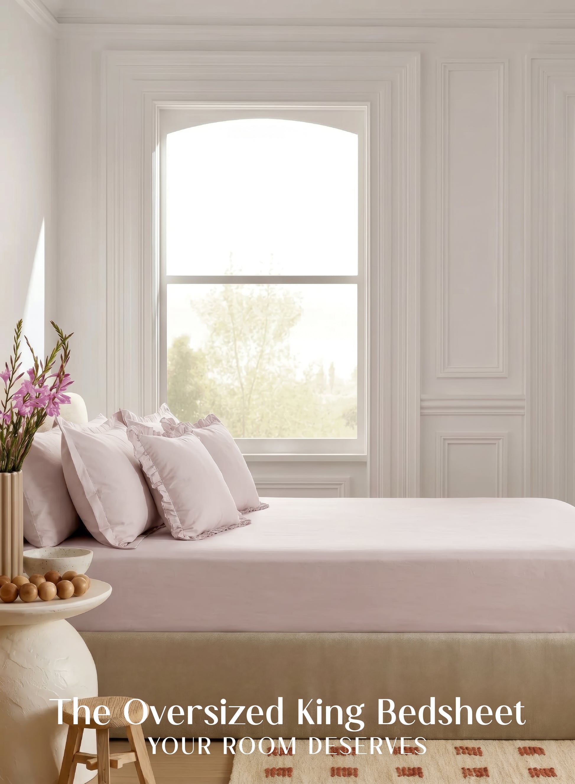 Home Crayons LuxeSoft™ Double Bedsheet Set | Oversized King | Includes 2 Pillow Covers & 2 Cushion Covers | Sakura Blush