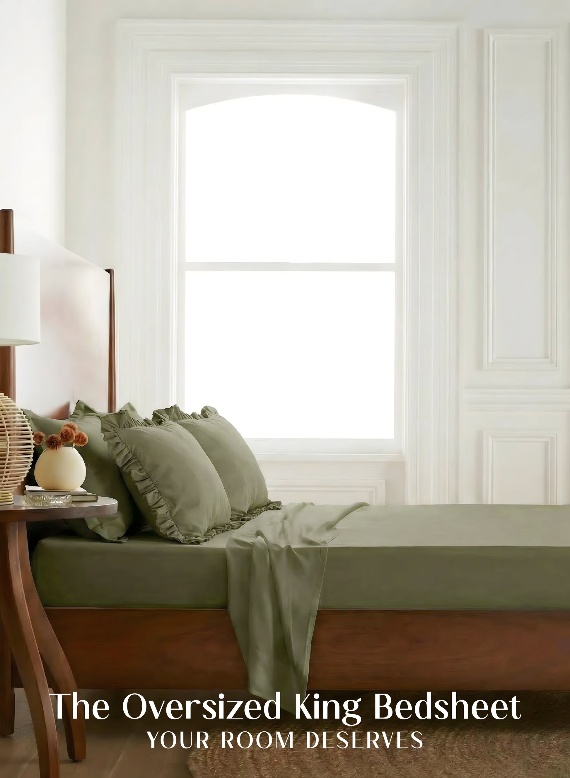 Home Crayons LuxeSoft™ Double Bedsheet Set | Oversized King | Includes 2 Pillow Covers & 2 Cushion Covers | Olive Grove
