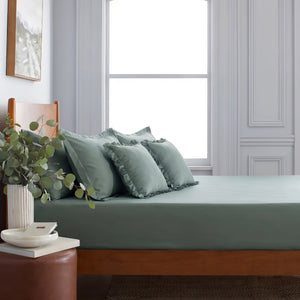 Home Crayons LuxeSoft™ Bedsheet Double Set | Oversized King | Includes 2 Pillow Covers & 2 Cushion Covers | Sage Green