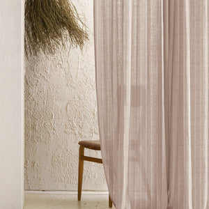 Evok Striped Sheer Curtains | Subtle Stripes & Soft Light Filter | Dark Beige | Set of 2 | Fully Customizable