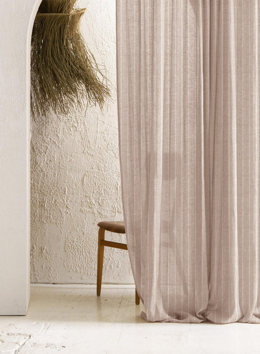 Evok Striped Sheer Curtains | Subtle Stripes & Soft Light Filter | Dark Beige | Set of 2 | Fully Customizable