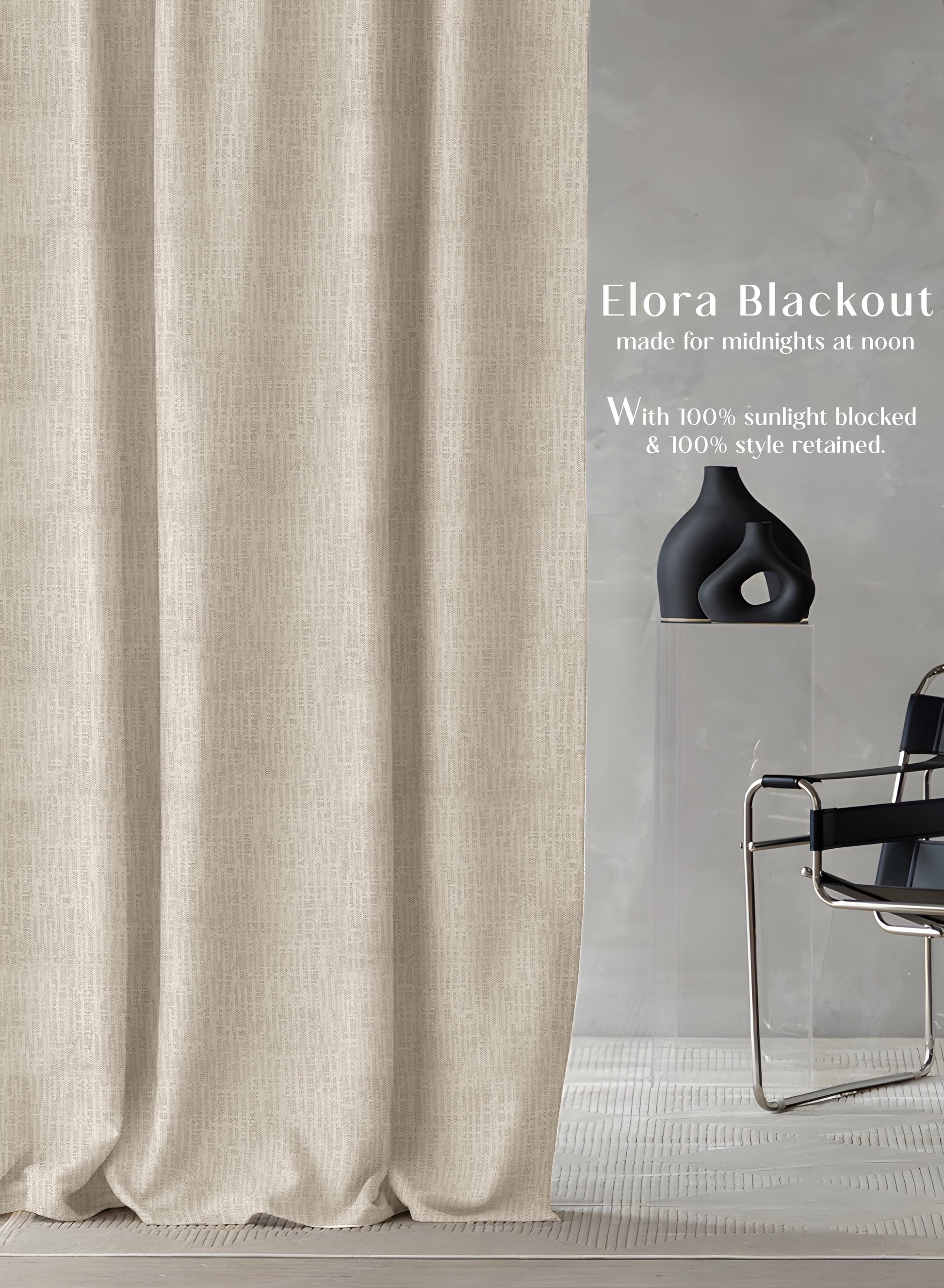 Elora Textured Blackout Curtains | Minimal Design & Total Light Block | Off White | Set of 2 | Fully Customizable