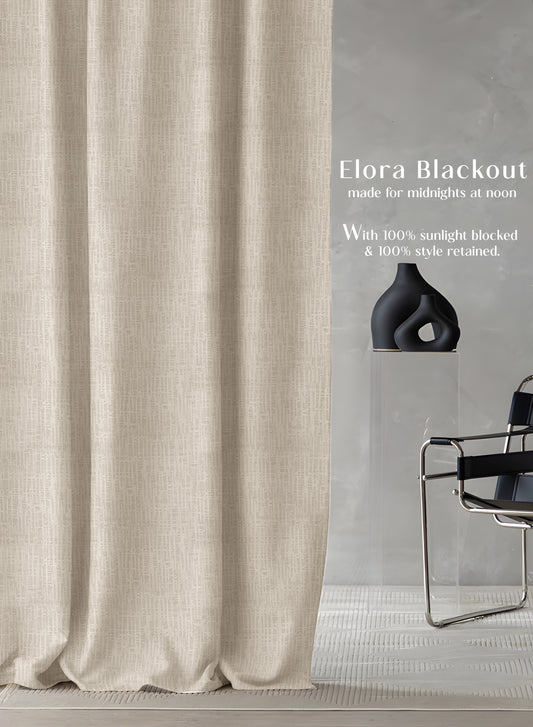 Elora Textured Blackout Curtains | Minimal Design & Total Light Block | Off White | Set of 2 | Fully Customizable