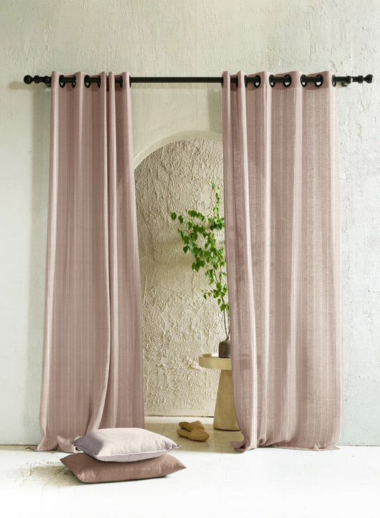 Evok Striped Sheer Curtains | Subtle Stripes & Soft Light Filter | Dark Beige | Set of 2 | Fully Customizable
