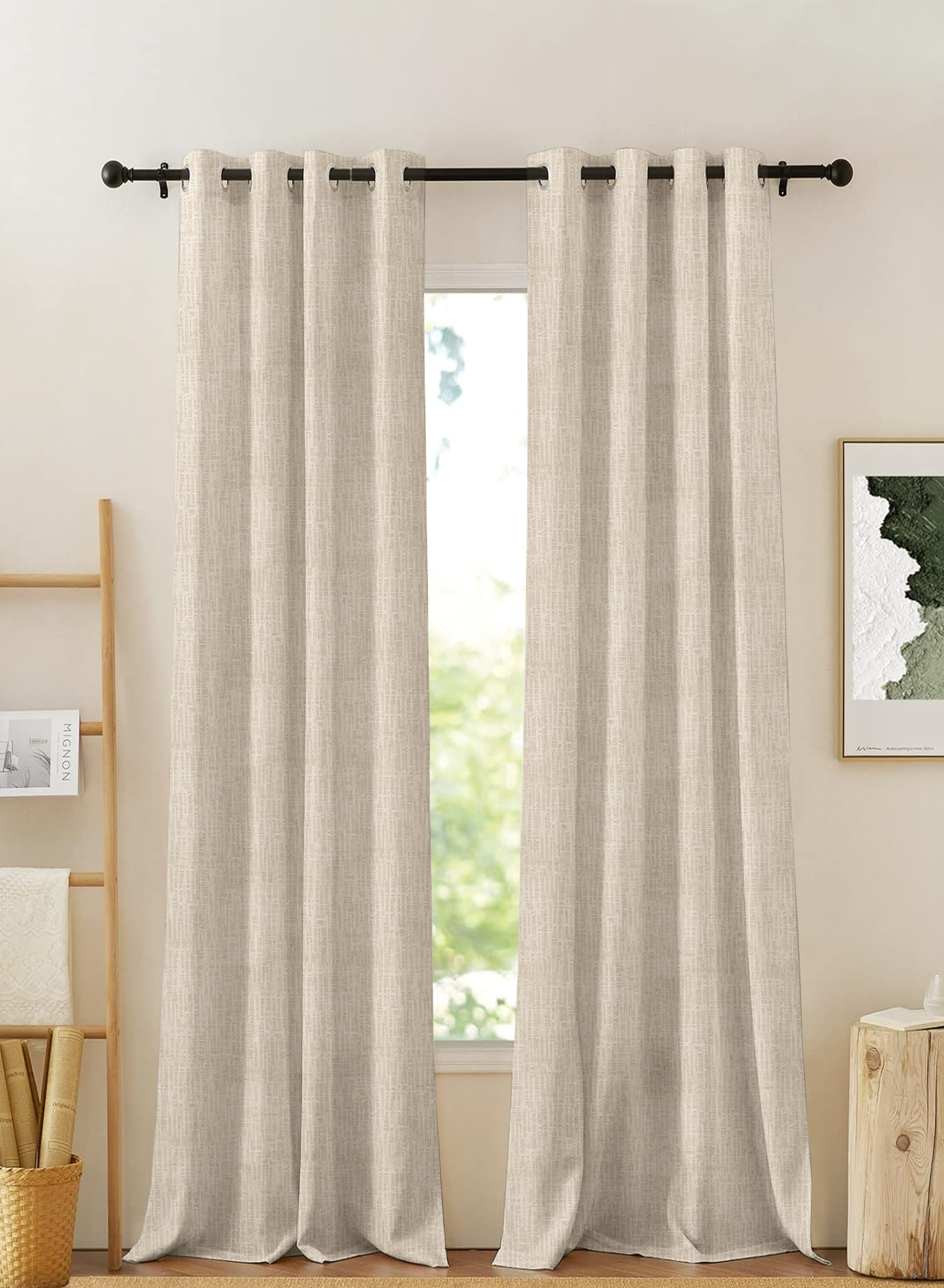 Elora Textured Room Darkening Curtains | Minimal Design | Off White | Set of 2 | Fully Customizable