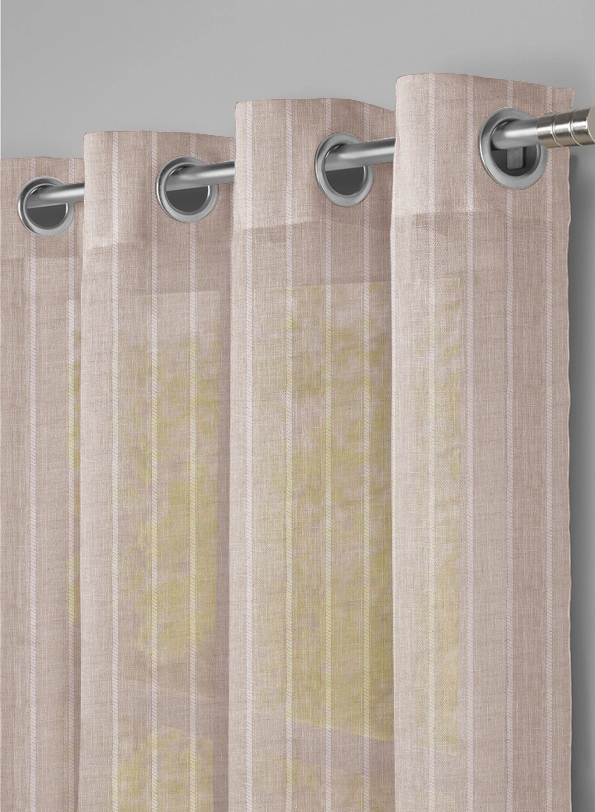 Evok Striped Sheer Curtains | Subtle Stripes & Soft Light Filter | Dark Beige | Set of 2 | Fully Customizable