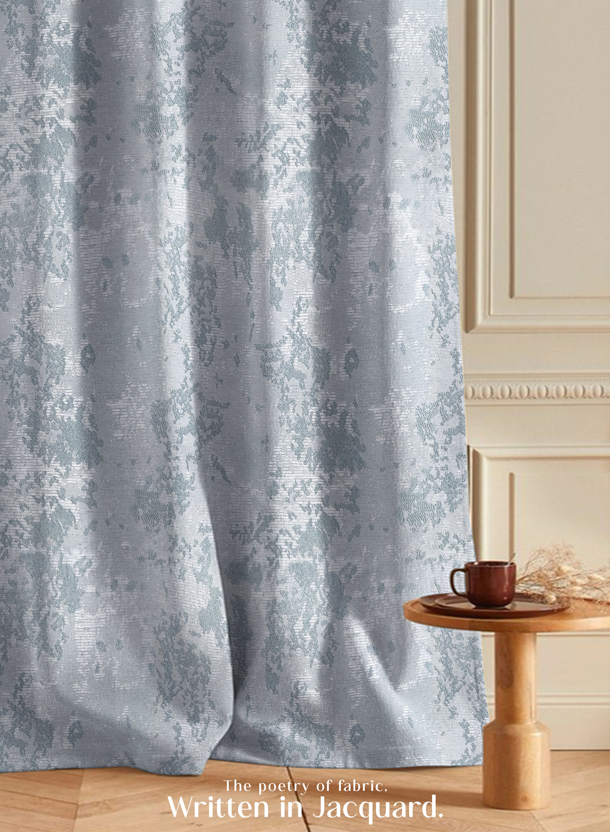 Bern Jacquard Blackout Curtains | Artistic Abstract Pattern & Total Light Block | Arctic Blue | Set of 2 | Fully Customizable