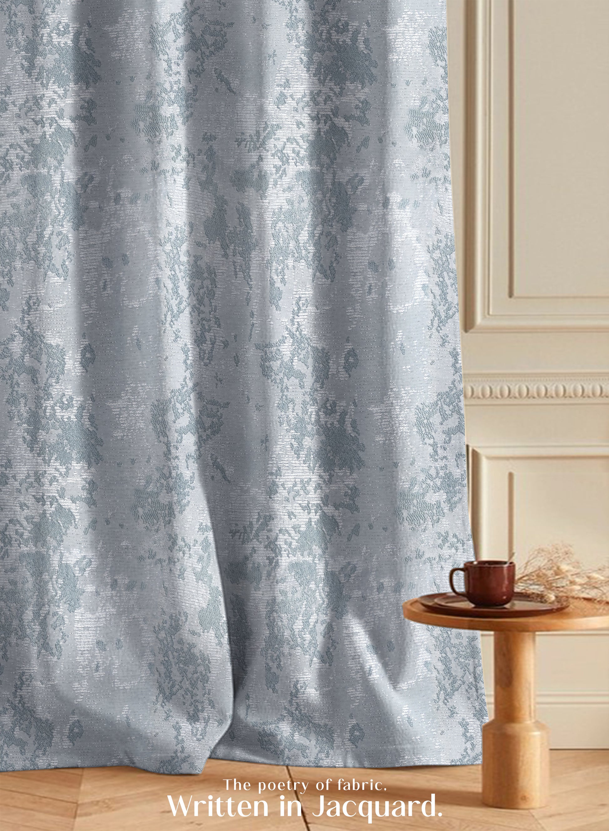 Bern Jacquard Room Darkening Curtains | Artistic Abstract Pattern | Arctic Blue | Set of 2 | Fully Customizable