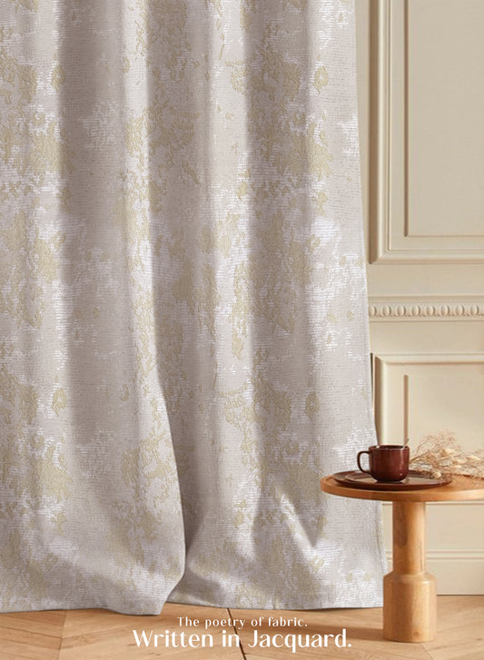 Bern Jacquard Room Darkening Curtains | Artistic Abstract Pattern | Pastel Yellow | Set of 2 | Fully Customizable