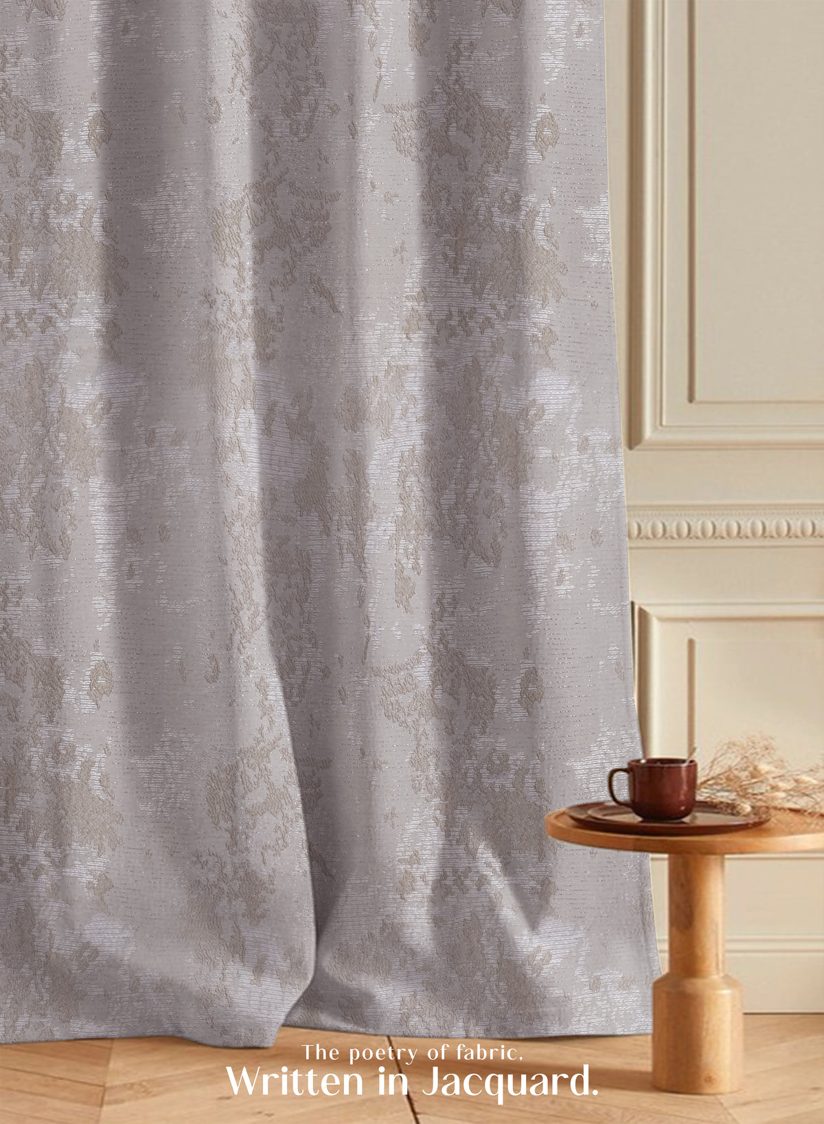 Bern Jacquard Blackout Curtains | Artistic Abstract Pattern & Total Light Block | Light Khaki | Set of 2 | Fully Customizable
