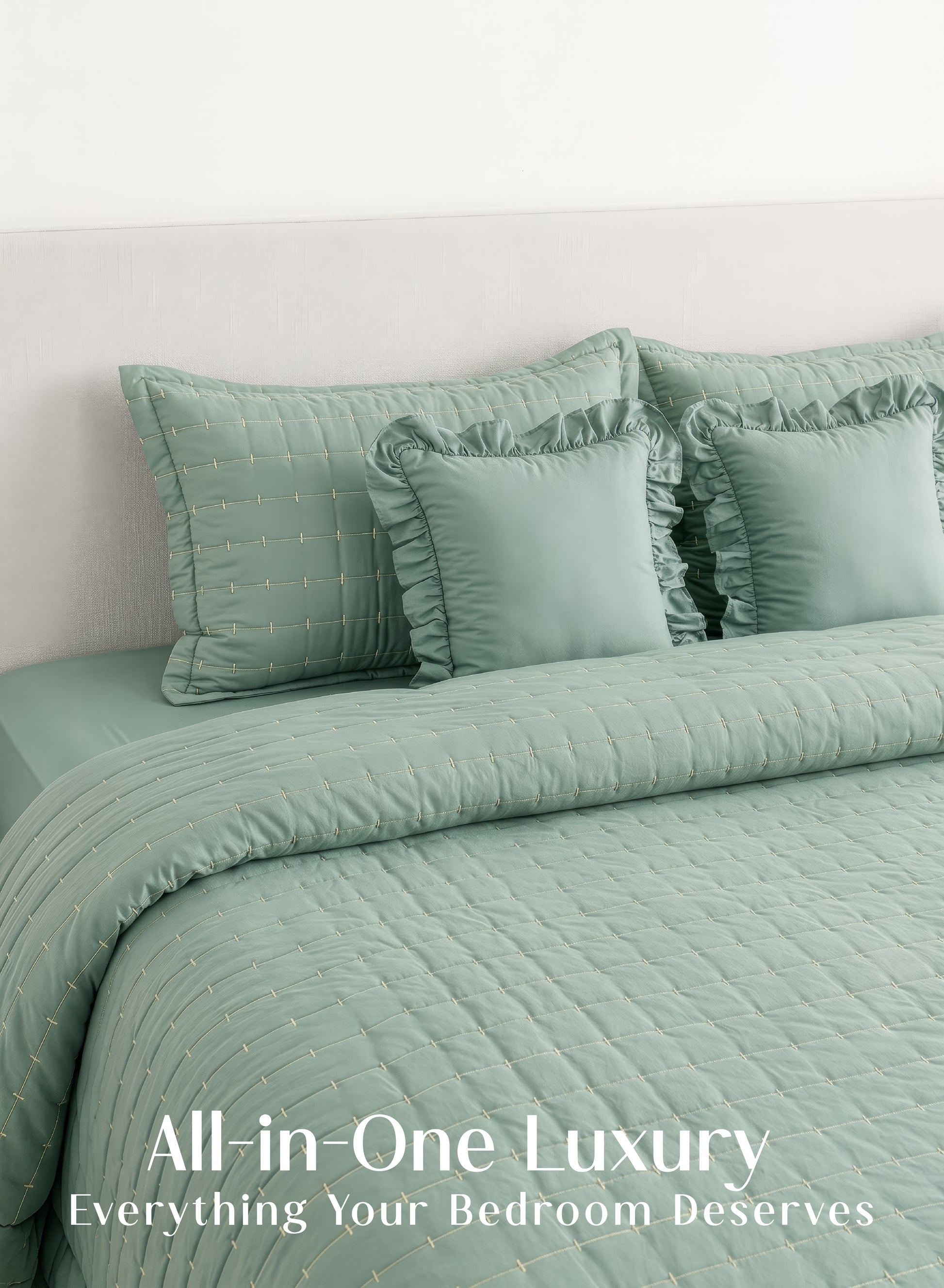 Home Crayons CloudTouch™ 5-Piece AC Comforter Set | 33% Oversized | Includes 2 Pillow & 2 Cushion Covers | Matcha Milk