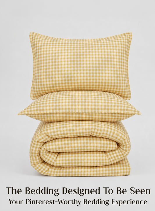 Crayonic™ 8-Piece AC Bedding Set | Signature Designer Bedding for AC Rooms | Sunlit Gingham