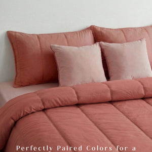Home Crayons Cocoon AC Comforter Set | 5-Piece Designer Bed Set for Modern Homes | Terracotta