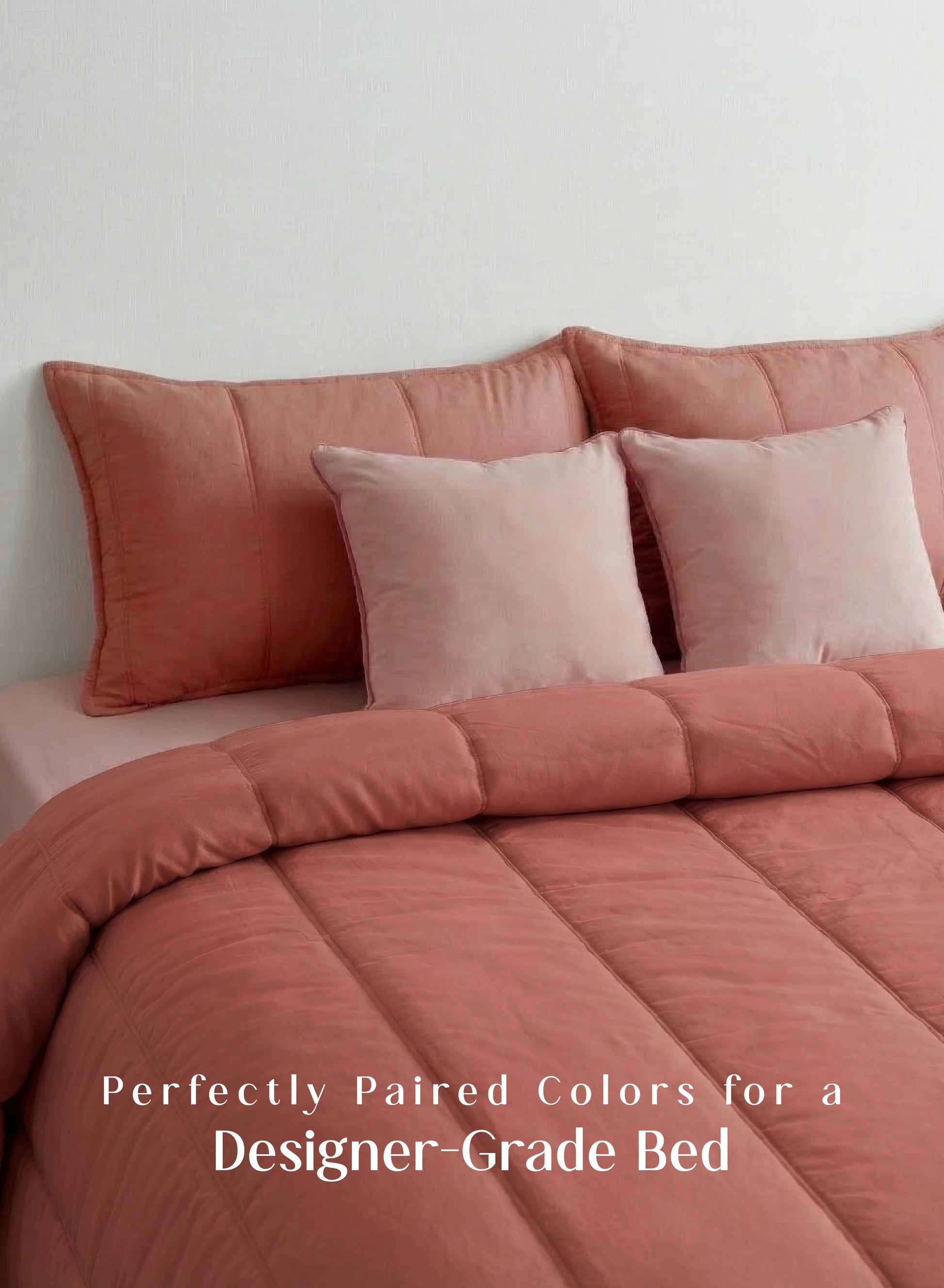 Home Crayons Cocoon AC Comforter Set | 5-Piece Designer Bed Set for Modern Homes | Terracotta