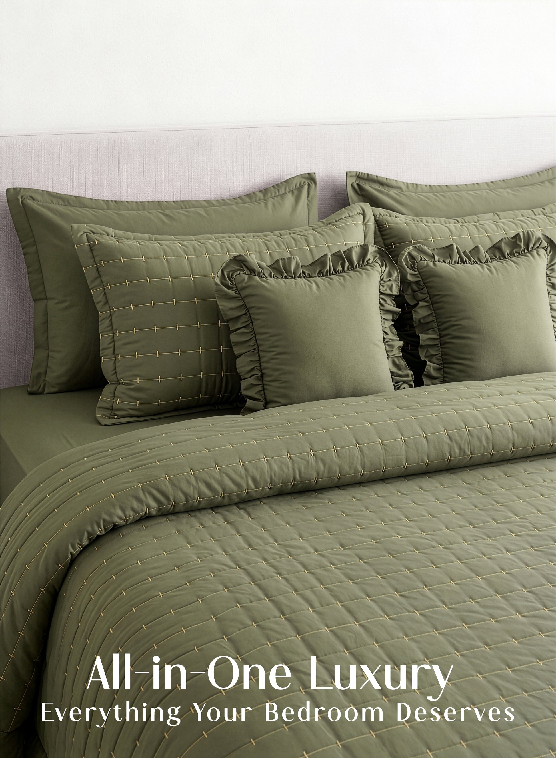 Home Crayons CloudTouch™ 8-Piece AC Bedding Set | Complete Bedroom Upgrade in One Set | Olive Grove
