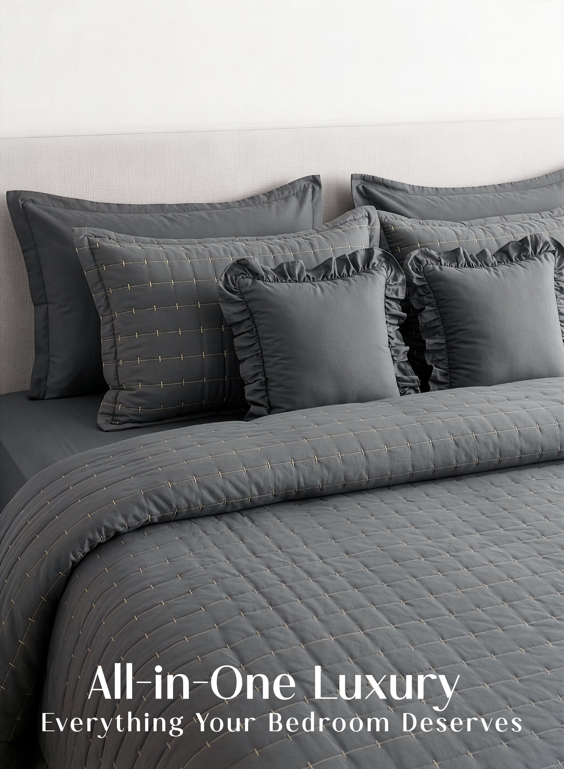 Home Crayons CloudTouch™ 8-Piece AC Bedding Set | Complete Bedroom Upgrade in One Set | Pebble Gray