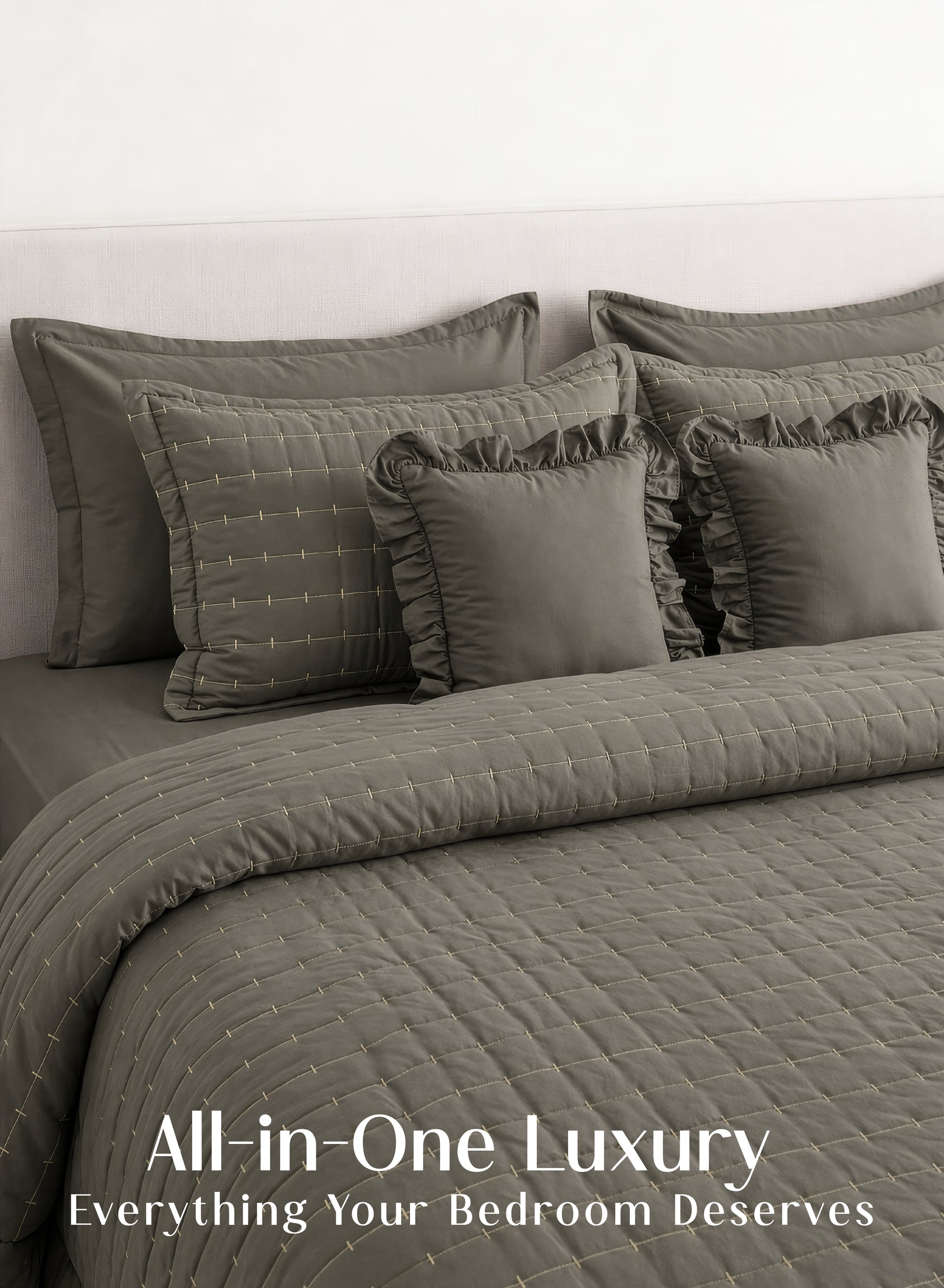 Home Crayons CloudTouch™ 8-Piece AC Bedding Set | Complete Bedroom Upgrade in One Set | Smoked Coffee