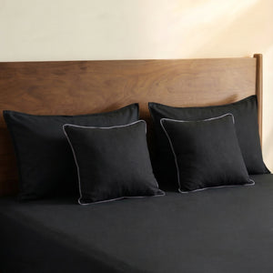 Home Crayons LuxeFit™ Fitted Bedsheet Set | Perfect Fit for Queen & King Mattresses | Ebony Black